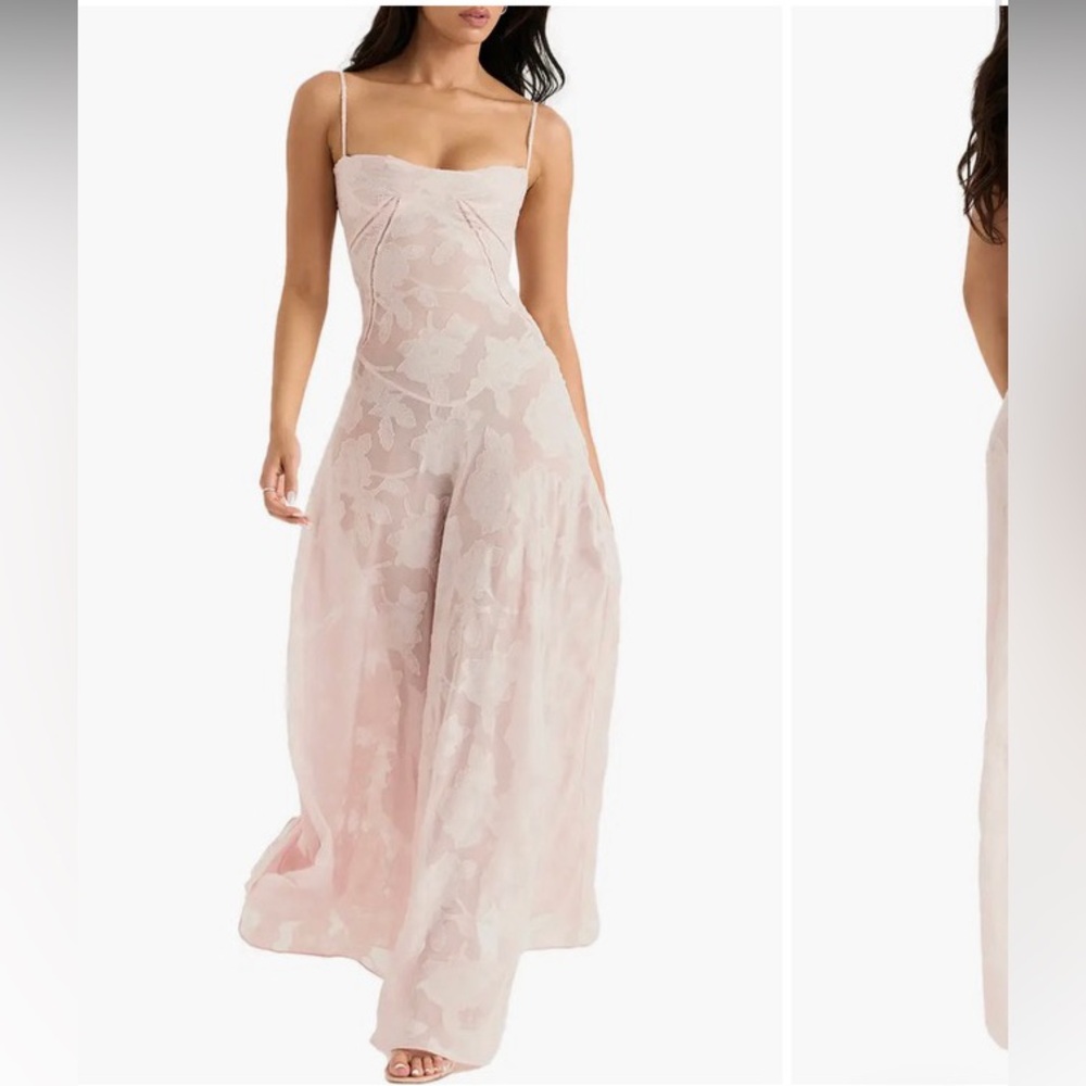 House of CB Seren Blush Sheer Lace-Up Back Gown